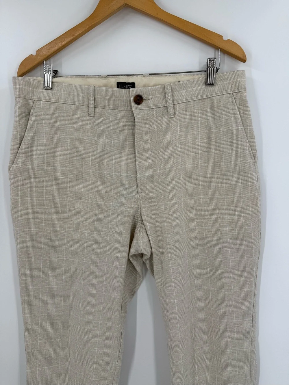 J.Crew Straight Fit Linen Cotton Pant | Natural White Glen Plaid | 34x30